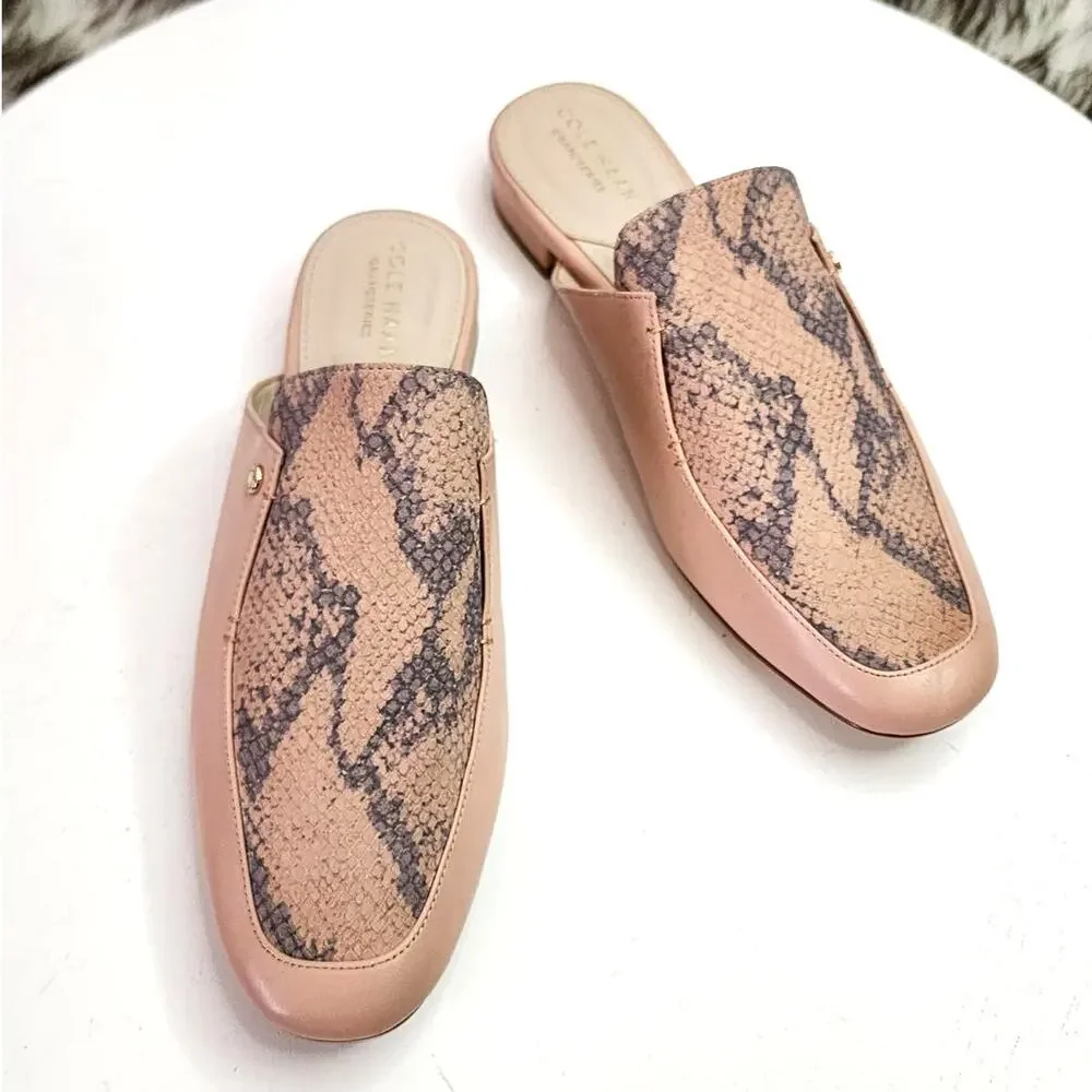 Cole Haan Ryan Mule In Mahogany Rose Leather Python Mules Flats Slide Sandals